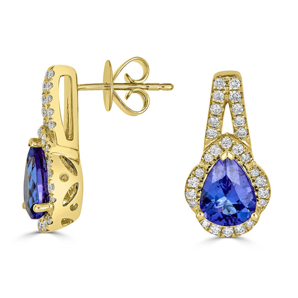 2.18tct Tanzanite Earrings with 0.38tct diamonds set in 14K yellow gold