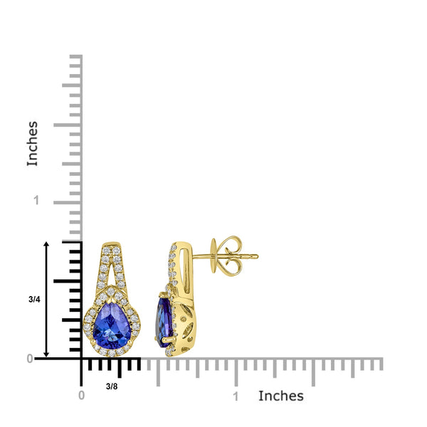 2.18tct Tanzanite Earrings with 0.38tct diamonds set in 14K yellow gold