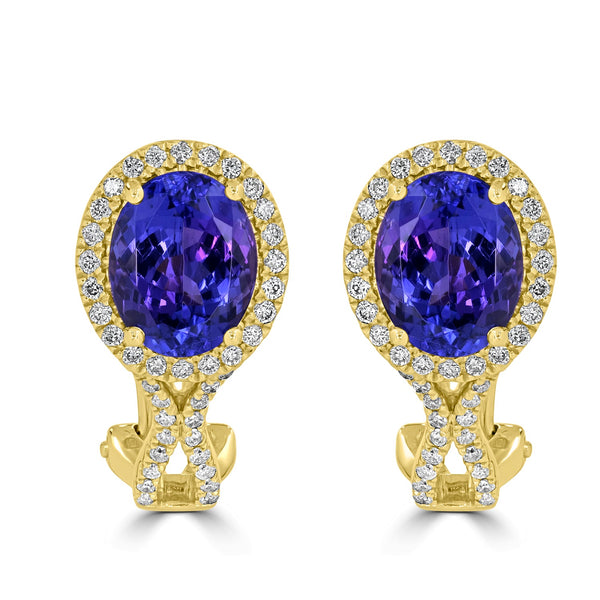 5.13tct Tanzanite Earring with 0.58tct Diamonds set in 14K Yellow Gold