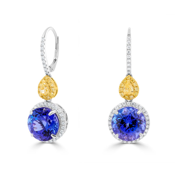 13.33 Tanzanite Earrings with 1.32tct Diamond set in 14KW & 22K -