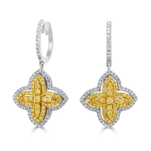 0.99tct Yellow Diamond Earring with 1.66tct Diamonds set in 14K Two Tone Gold