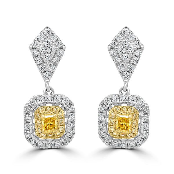 0.32Tct Yellow Diamond Earrings With 0.82Tct Diamond Accents Set In 18K Two Tone Gold