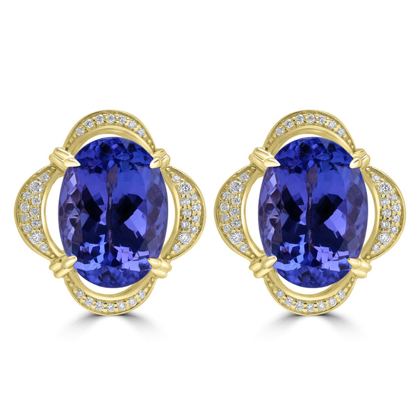 16.019tct Tanzanite Earrings with 0.287tct Diamond set in 18K Yellow Gold