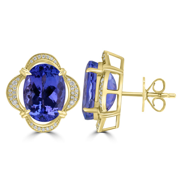 16.019tct Tanzanite Earrings with 0.287tct Diamond set in 18K Yellow Gold