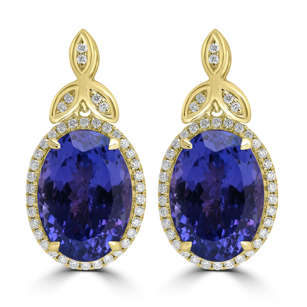 15.956tct Tanzanite Earrings with 0.45tct Diamond set in 18K Yellow Gold