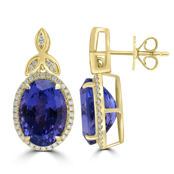 15.956tct Tanzanite Earrings with 0.45tct Diamond set in 18K Yellow Gold