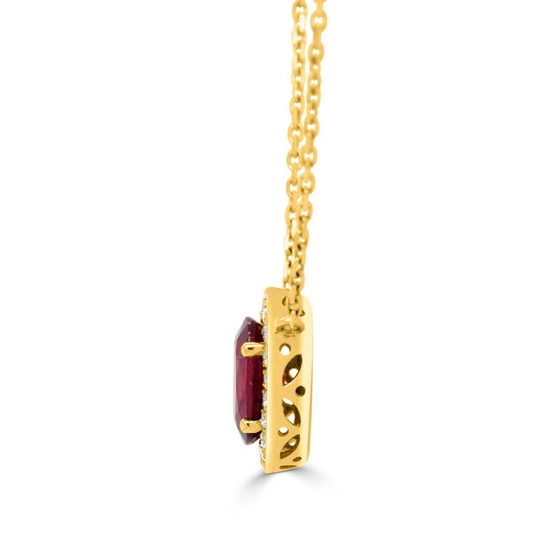 1.64ct Ruby Necklace with 0.17tct Diamonds set in 14K Yellow Gold