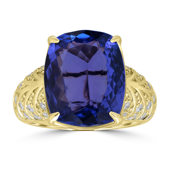 9.445ct Tanzanite Rings with 0.613tct Diamond set in 18K Yellow Gold