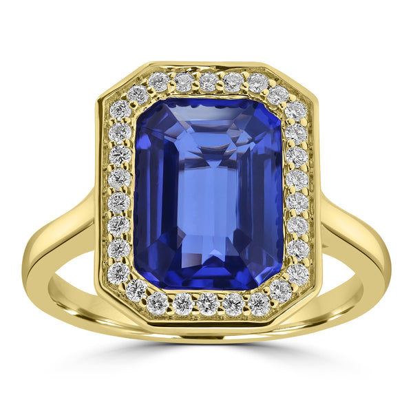 3.394ct Tanzanite Rings with 0.221tct Diamond set in 18K Yellow Gold