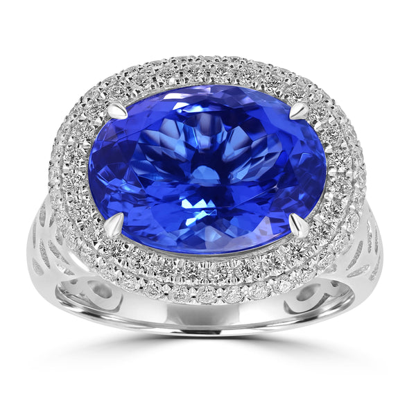 7.06ct Tanzanite Rings with 0.527tct Diamond set in 18K White Gold