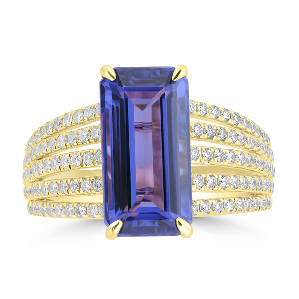 4.99ct Tanzanite Rings with 0.572tct Diamond set in 18K Yellow Gold