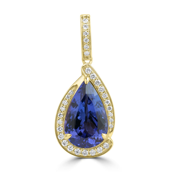 5.37ct Tanzanite Pendants with 0.249tct Diamond set in 18K Yellow Gold