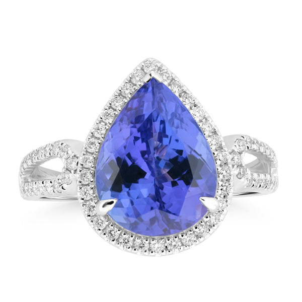 5.29ct Tanzanite Rings with 0.383tct Diamond set in 18K White Gold