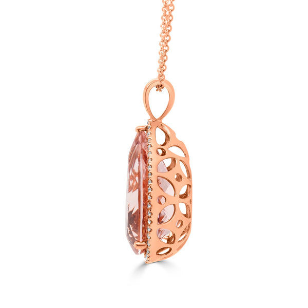 20.79ct Morganite Pendant with 0.65tct Diamonds set in 14K Rose Gold