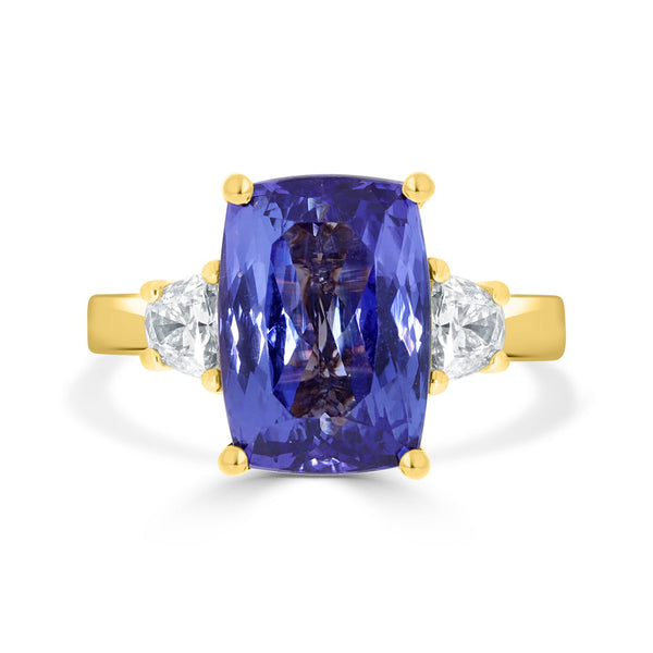 6.14 Tanzanite Rings with 0.41tct Diamond set in 18K Yellow Gold