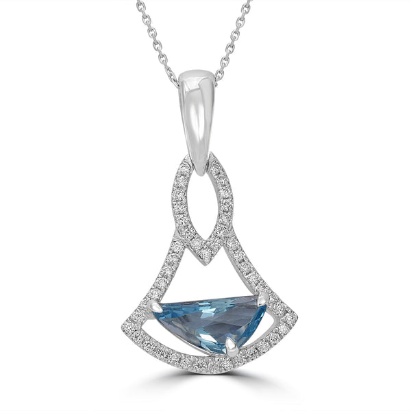 0.6ct  Aquamarine Pendants with 0.15tct Diamond set in 14K White Gold