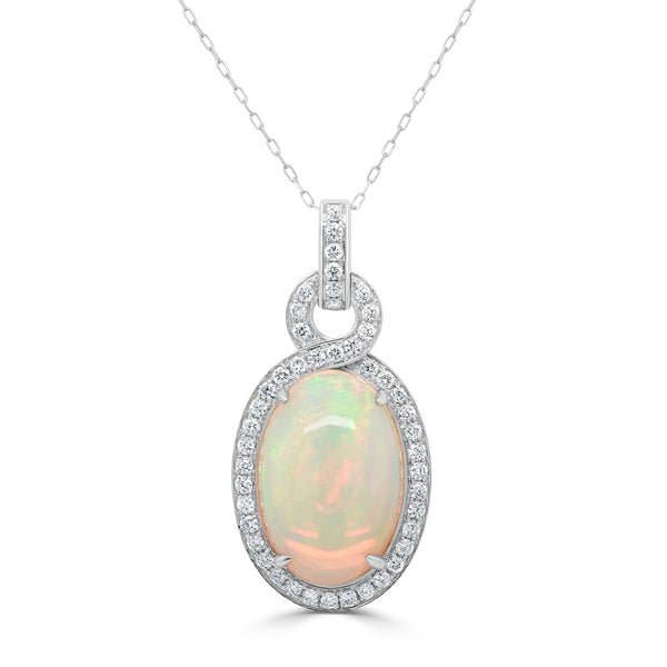 9.22ct Opal Pendant with 0.81tct Diamonds set in 14K White Gold