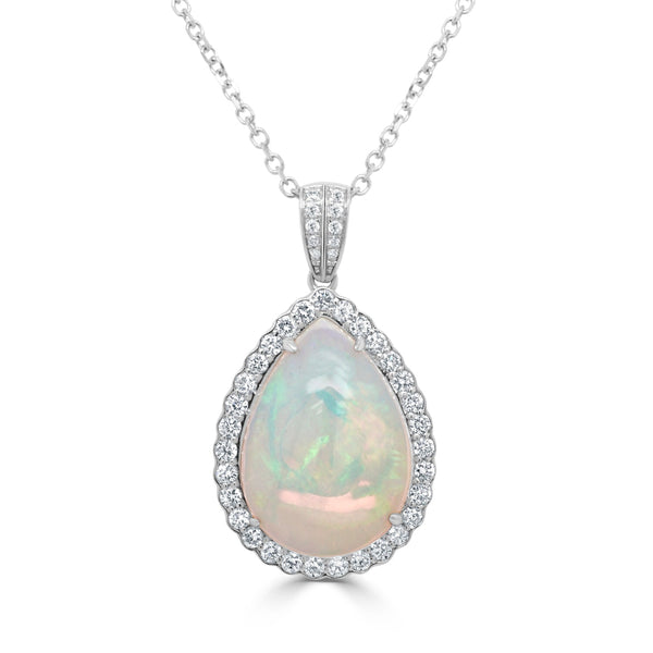 8.37ct Opal Pendant with 0.74tct Diamonds set in 14K White Gold