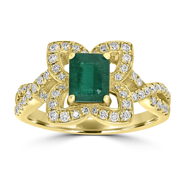 1.05ct   Emerald Rings with 0.42tct Diamond set in 14K Yellow Gold