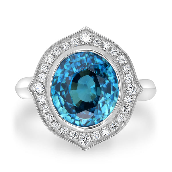 9.99ct  Blue Zircon Rings with 0.32tct Diamond set in 14K White Gold