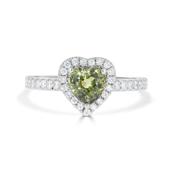 1.38 Demantoid Garnet Rings with 0.33tct Diamond set in 14K White Gold