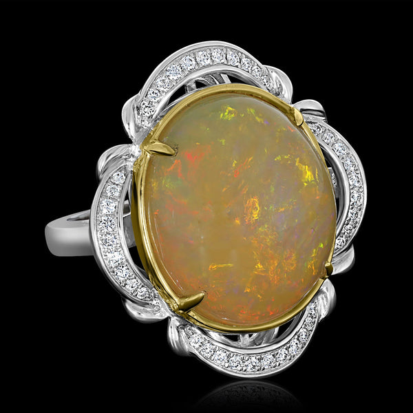 11.71ct Opal Ring with 0.29tct Diamonds set in 14K Two Tone Gold