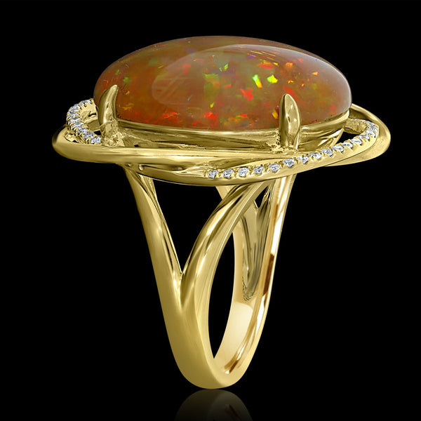 9.69ct Opal Ring with 0.21tct Diamonds set in 14K Yellow Gold