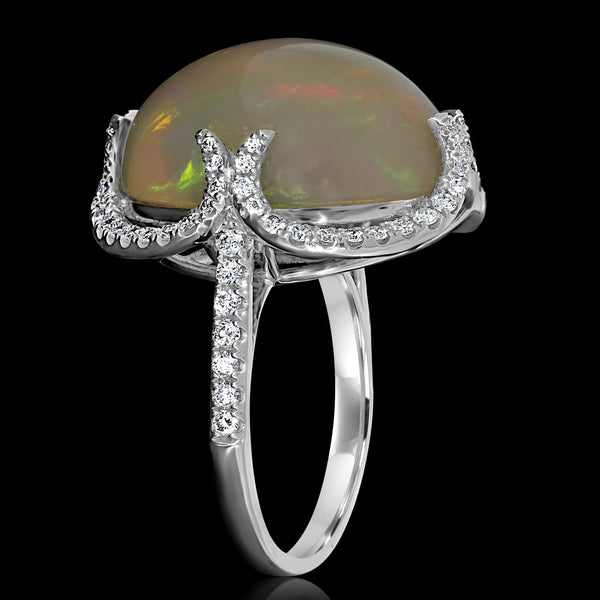 12.28ct Opal Ring with 0.67tct Diamonds set in 14K White Gold