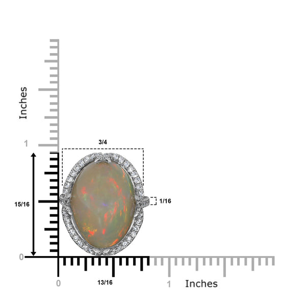 12.28ct Opal Ring with 0.67tct Diamonds set in 14K White Gold