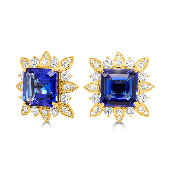 16.73 Tanzanite Earrings with 2.7tct Diamond set in 14K Yellow Gold