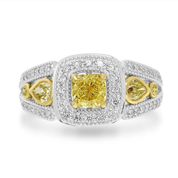 0.76ct Yellow Diamond Rings with 0.79tct Diamond set in 18K White Gold