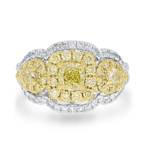 1.6ct Yellow Diamond Ring with 2.16tct Diamonds set in 18K Two Tone Gold