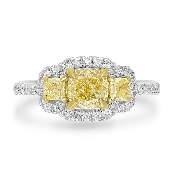 1.01ct Yellow Diamond Rings with 0.77tct Diamond set in 14K White Gold