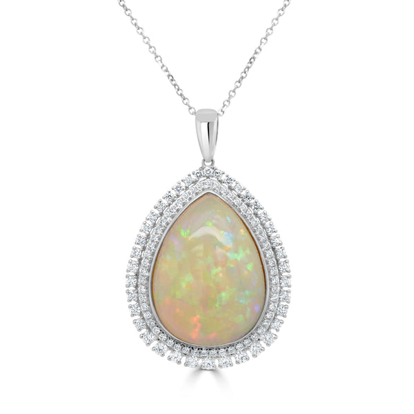 16.04ct Opal Pendant with 1.12tct Diamonds set in 14K White Gold