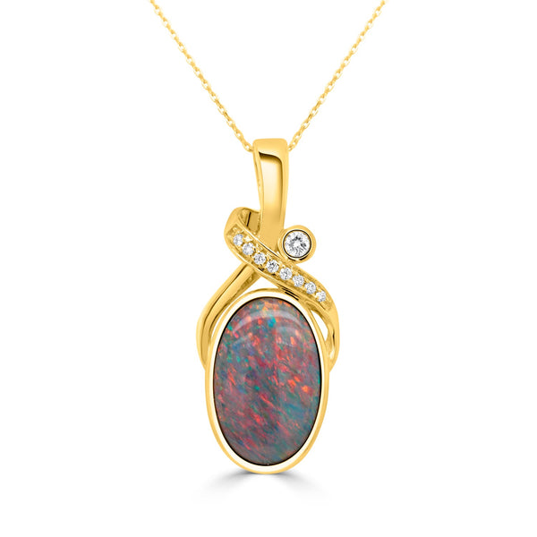 1.83ct Opal Pendant with 0.07tct Diamonds set in 14K Yellow Gold
