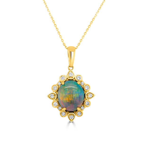 1.65ct Opal Pendant with 0.12tct Diamonds set in 14K Yellow Gold