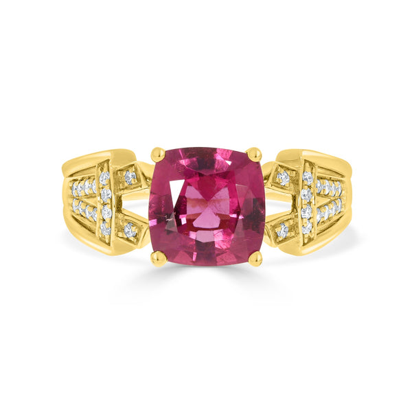 1.9 Rubellite Rings with 0.15tct Diamond set in 14K Yellow Gold