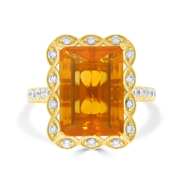 5.49 Fire Opal Rings with 0.52tct Diamond set in 14K Yellow Gold