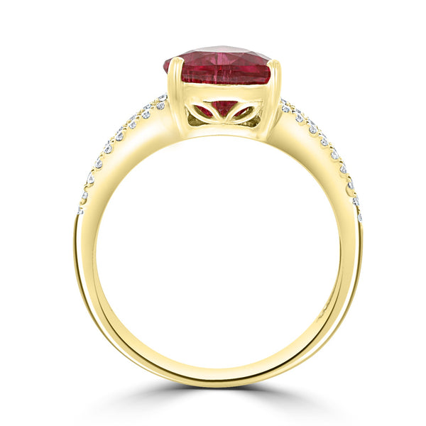 1.77ct Rubellite ring with 0.23tct diamonds set in 14kt yellow gold