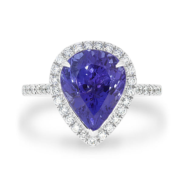 4.76ct Tanzanite Ring with 0.41tct Diamonds set in 14K White Gold