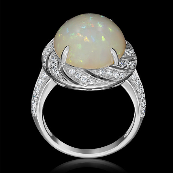 7.17ct Opal Ring with 0.52tct Diamonds set in 14K White Gold