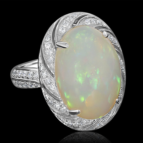 7.17ct Opal Ring with 0.52tct Diamonds set in 14K White Gold