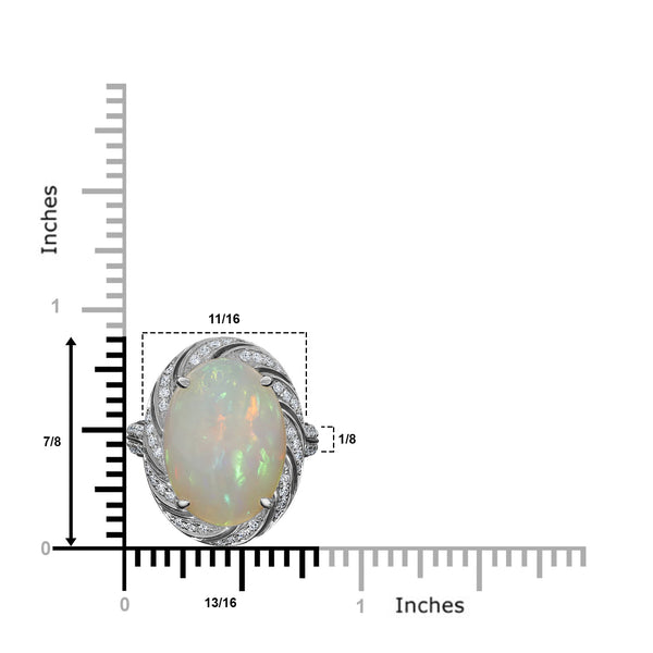 7.17ct Opal Ring with 0.52tct Diamonds set in 14K White Gold