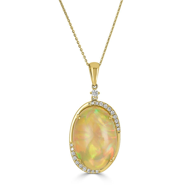 11.65ct Opal Pendant with 0.18tct diamonds set in 14K yellow gold