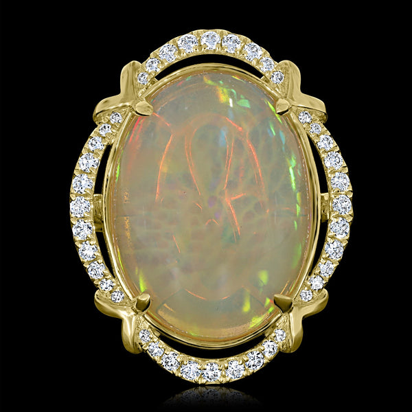 11.26ct Opal Ring with 0.44tct Diamonds set in 14K Yellow Gold