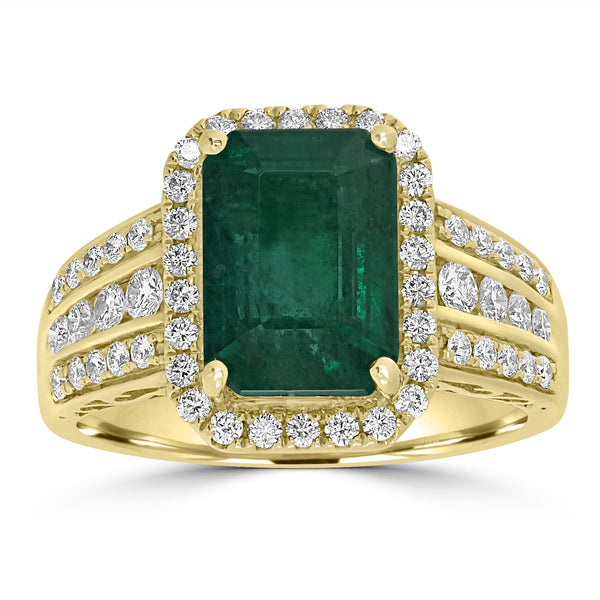 4.16ct   Emerald Rings with 0.66tct Diamond set in 14K Yellow Gold