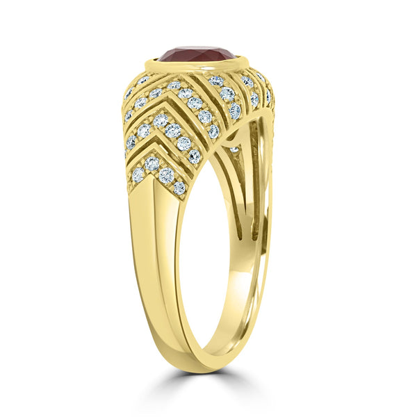 1.3Ct Ruby Ring With 0.4Tct Diamonds Set In 18K Yellow Gold