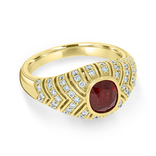 1.3Ct Ruby Ring With 0.4Tct Diamonds Set In 18K Yellow Gold