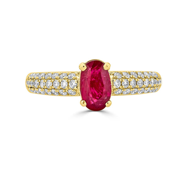 1.03ct Ruby Ring with 0.37tct Diamonds set in 14K Yellow Gold