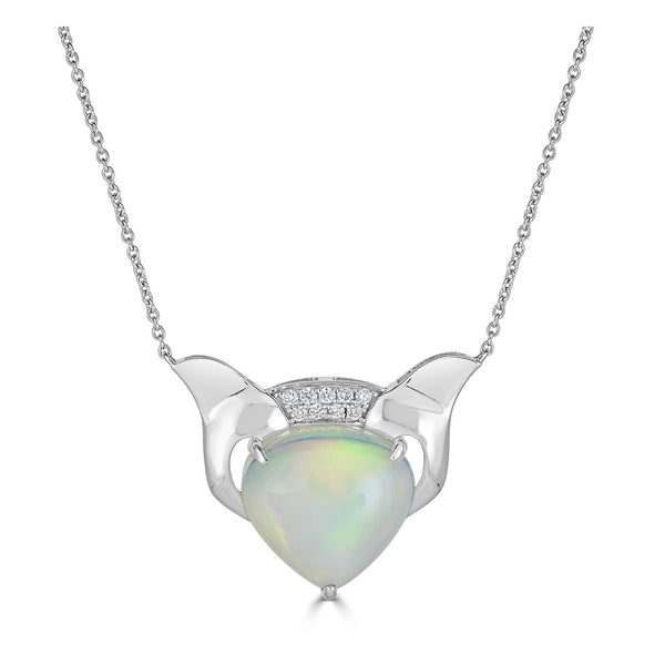 7.60ct Opal Pendant with 0.10tct diamonds set in 14K white gold